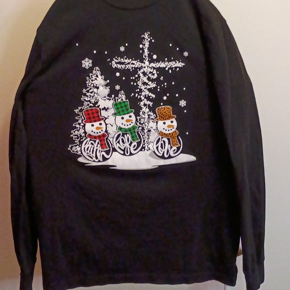 Charming Snowman Long Sleeve Tee - Black